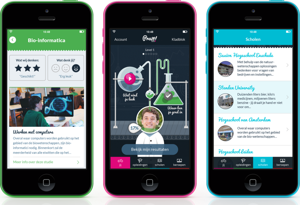 Three screenshots of the app Prapp